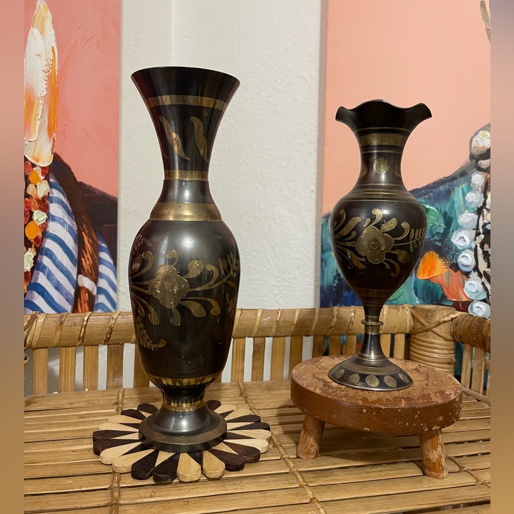 Set Floral Vintage Brass Vases